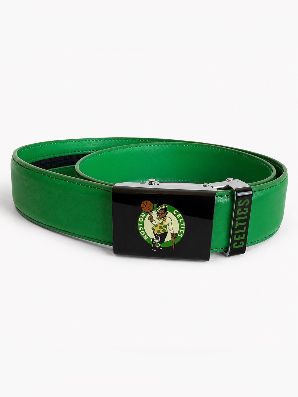 Green Leather Belt Strap with Embossed Text